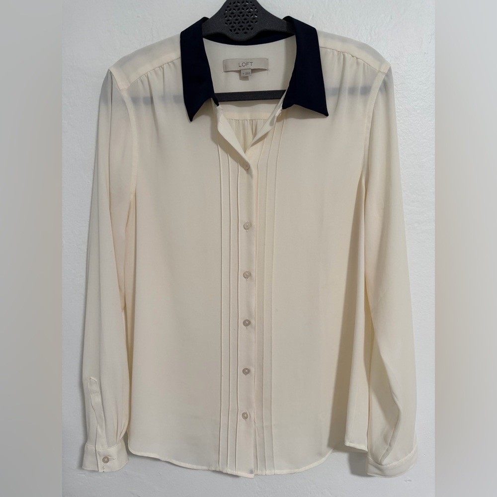 LOFT Colorblocked Collar Blouse Medium